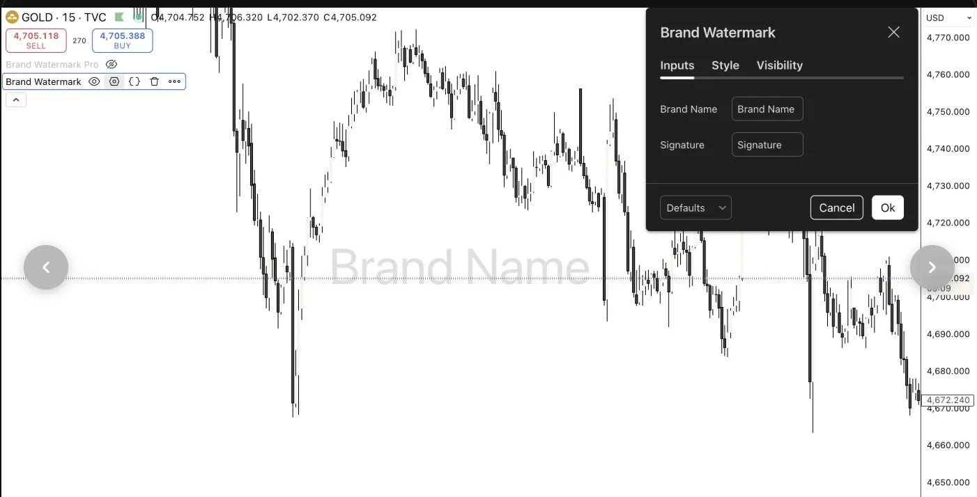 Brand Watermark · Inputs — Brand name and signature — clean and minimal.